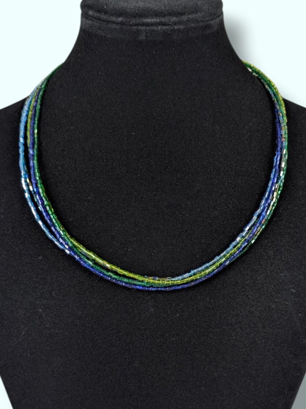 5-Strand Blue & Green Glass Beaded Necklace